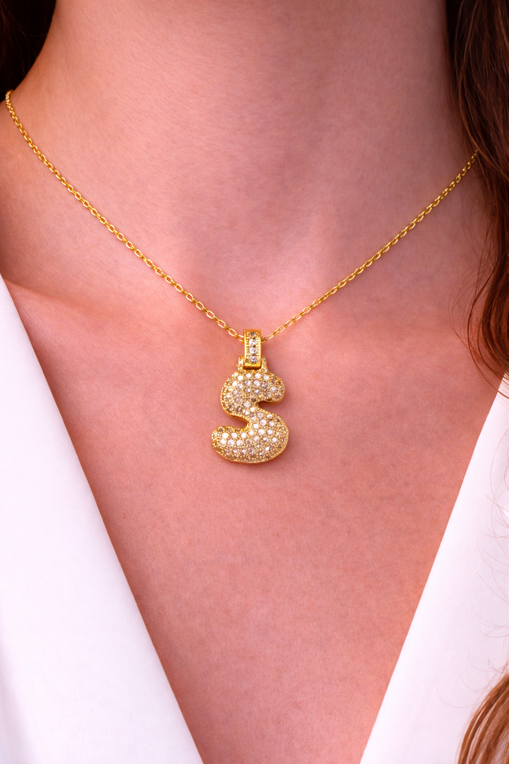 Bubble Pavé Initial Necklace