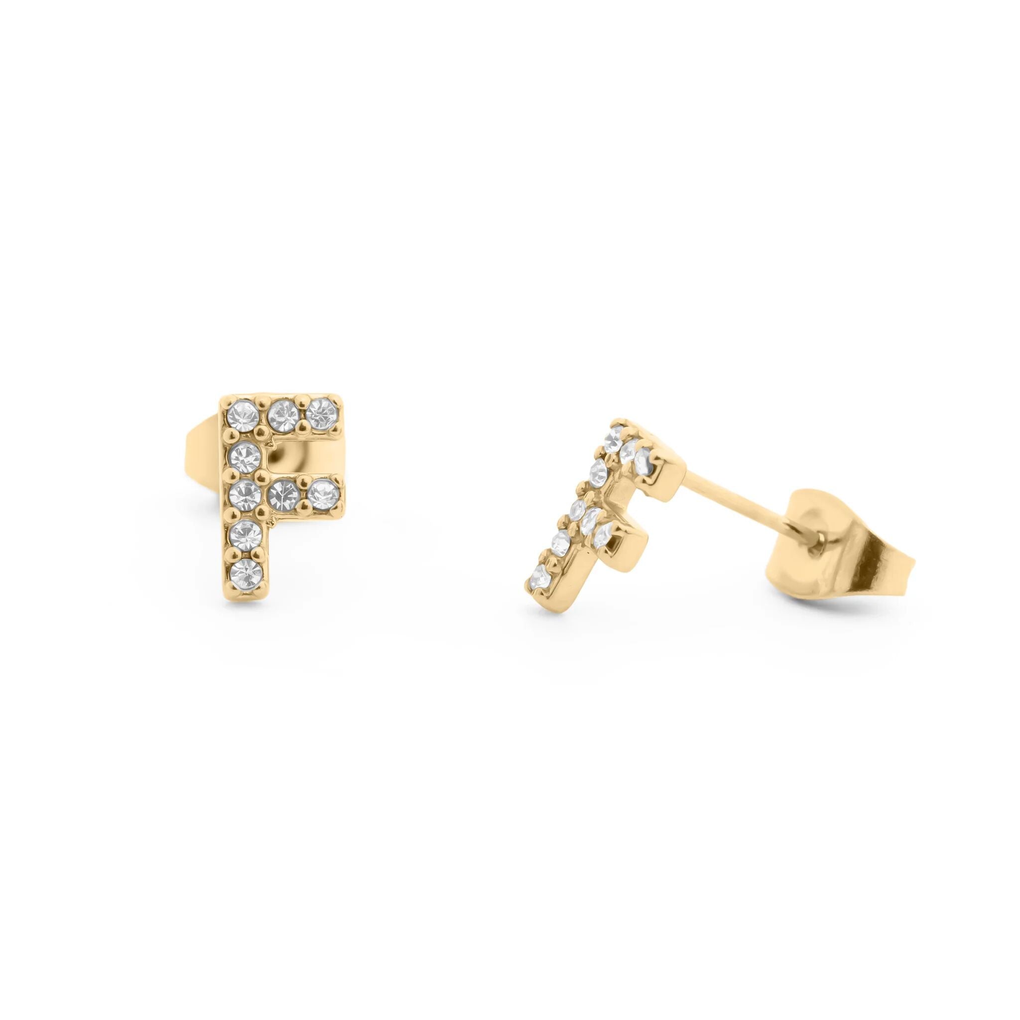 Initial Letter Stud Earrings-Gold CZ Pavé