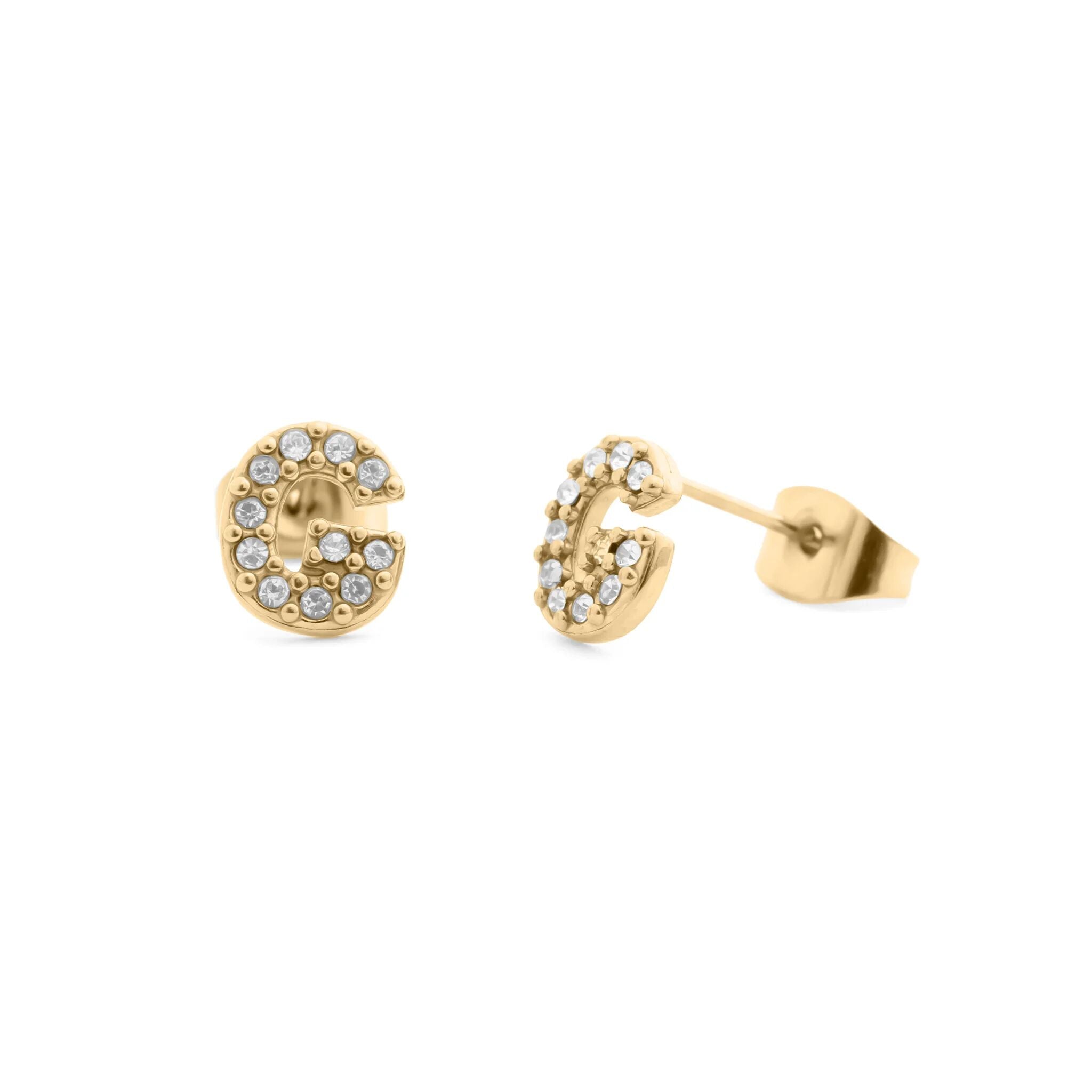 Initial Letter Stud Earrings-Gold CZ Pavé