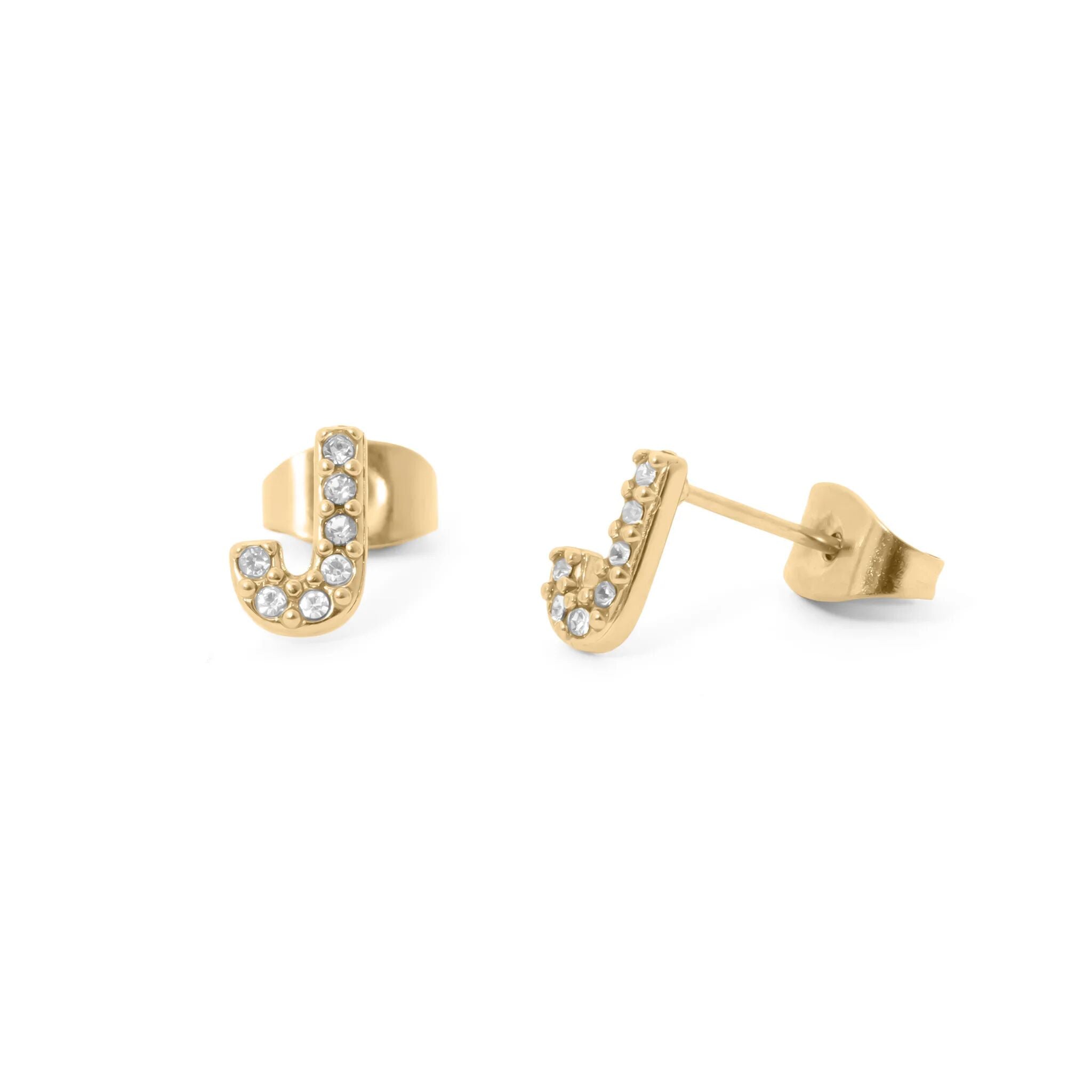 Initial Letter Stud Earrings-Gold CZ Pavé