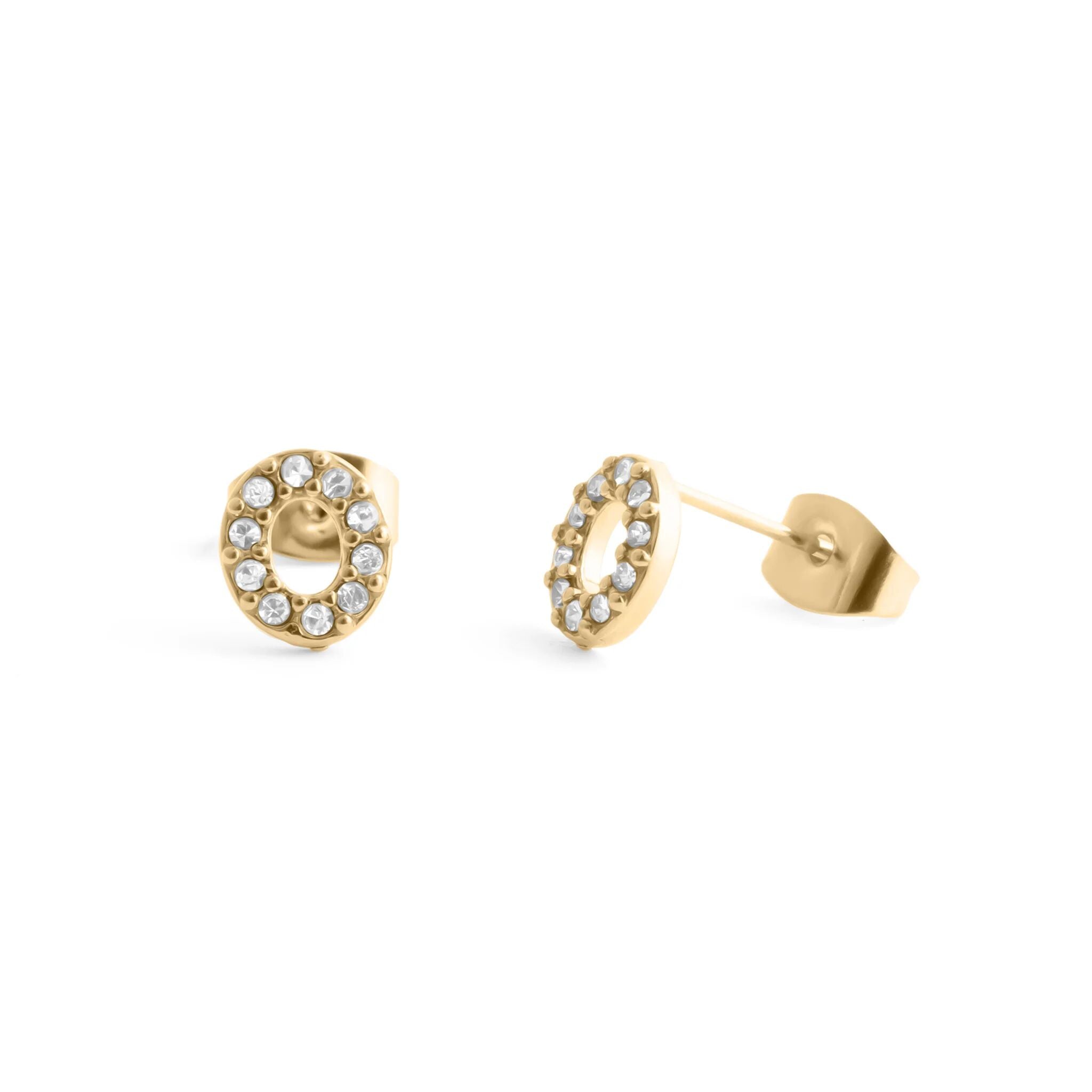 Initial Letter Stud Earrings-Gold CZ Pavé