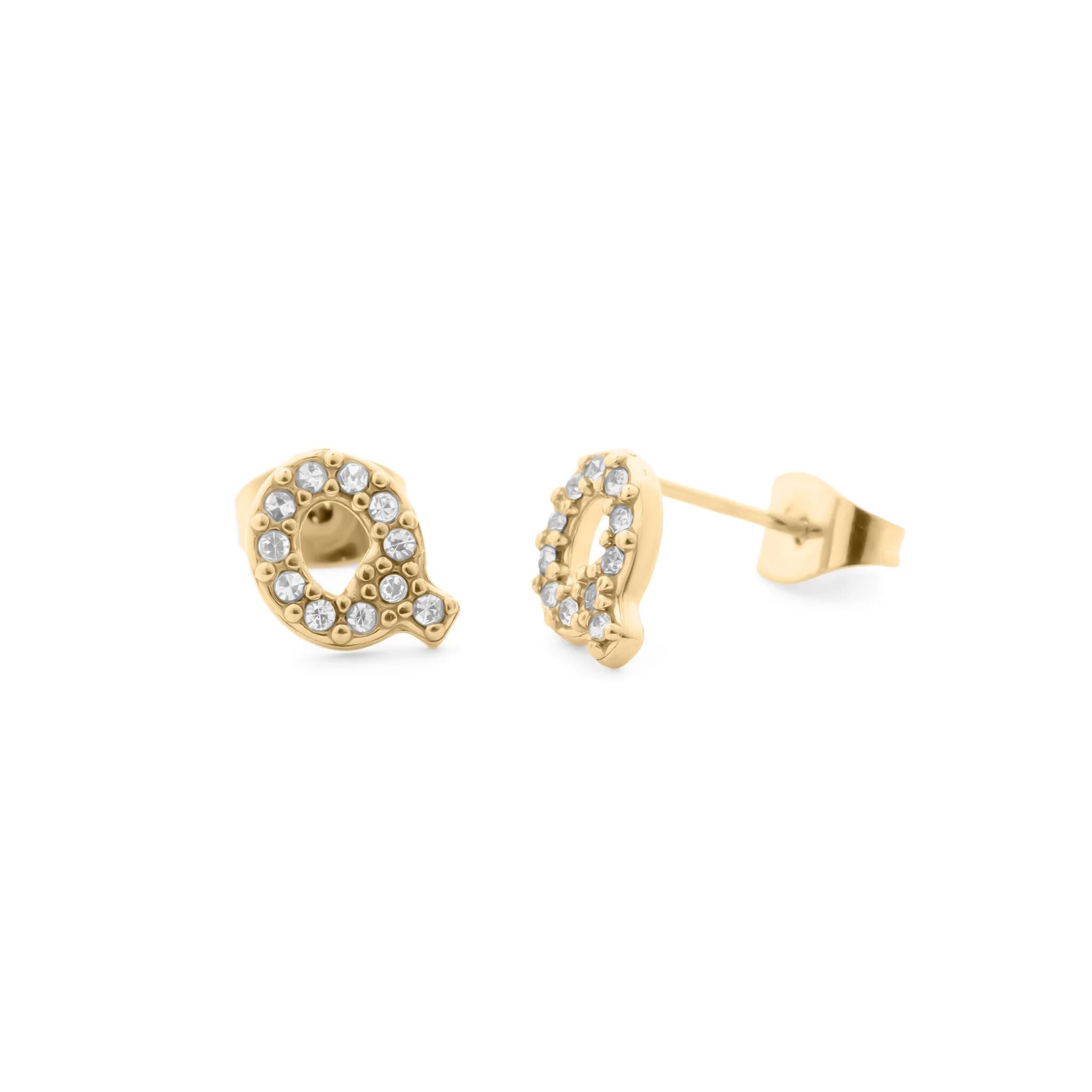 Initial Letter Stud Earrings-Gold CZ Pavé