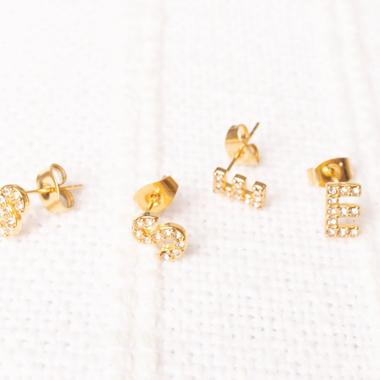Initial Letter Stud Earrings-Gold CZ Pavé