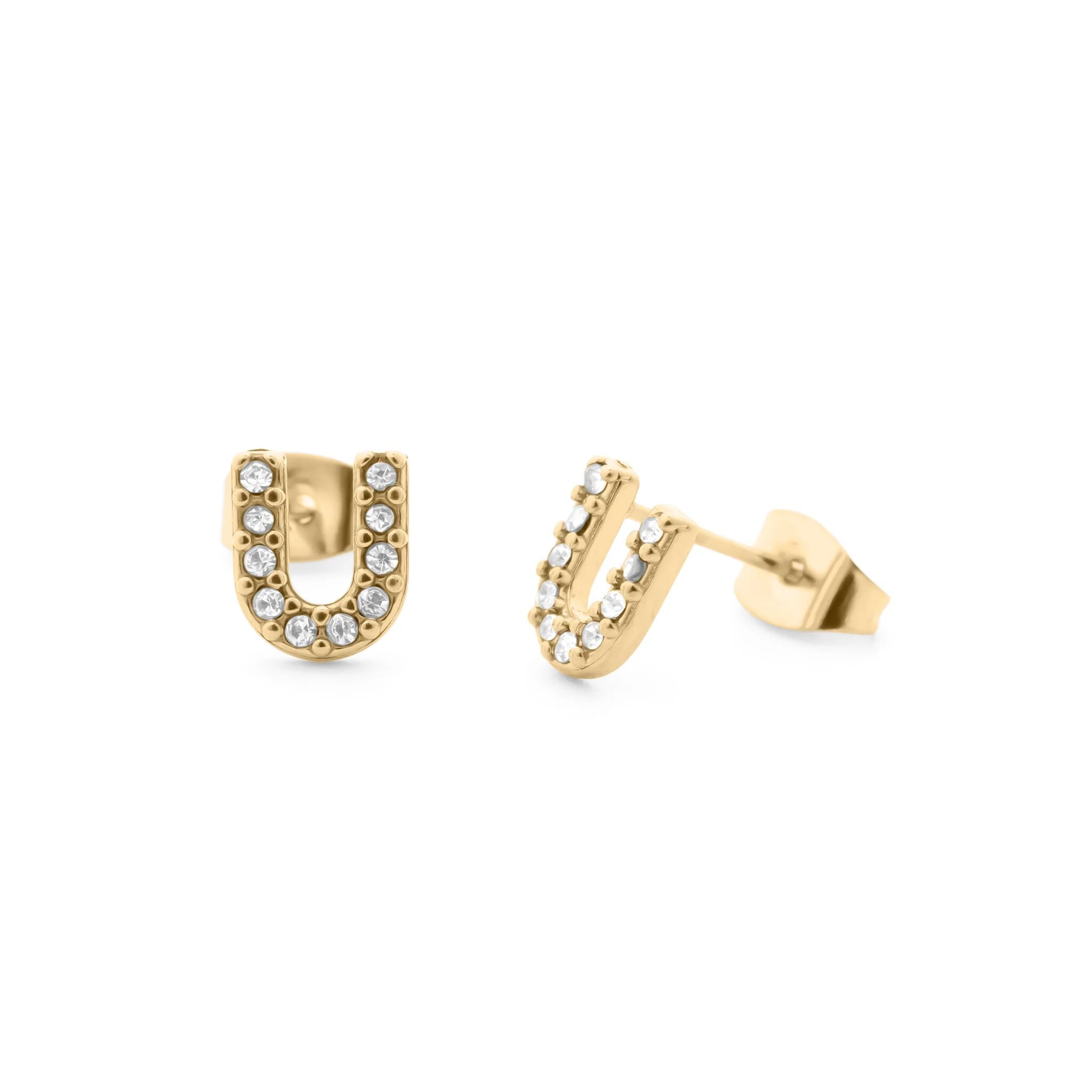Initial Letter Stud Earrings-Gold CZ Pavé