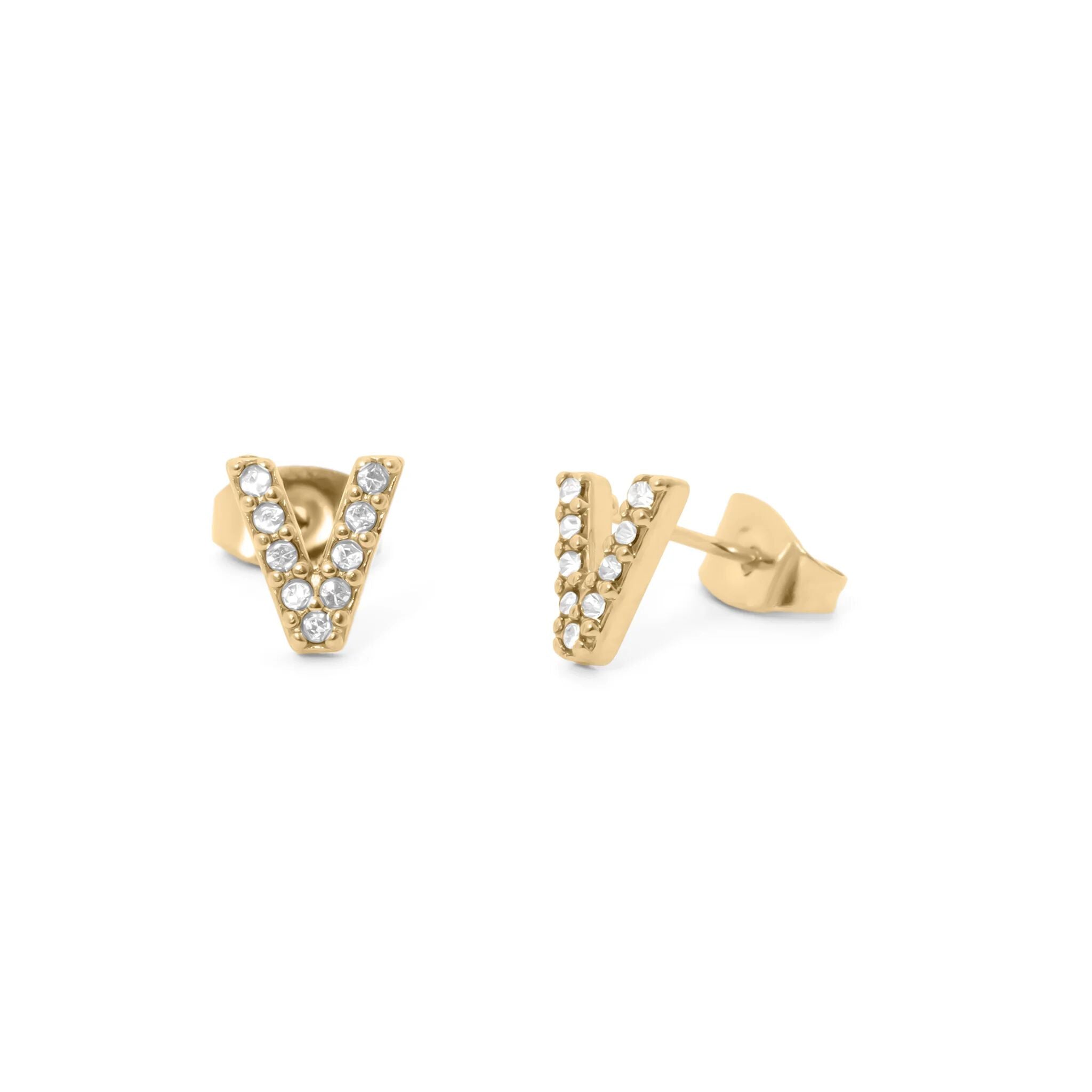 Initial Letter Stud Earrings-Gold CZ Pavé