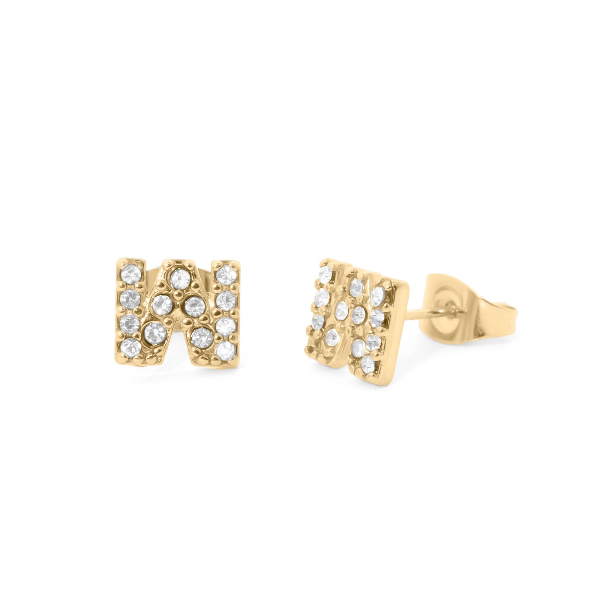 Initial Letter Stud Earrings-Gold CZ Pavé