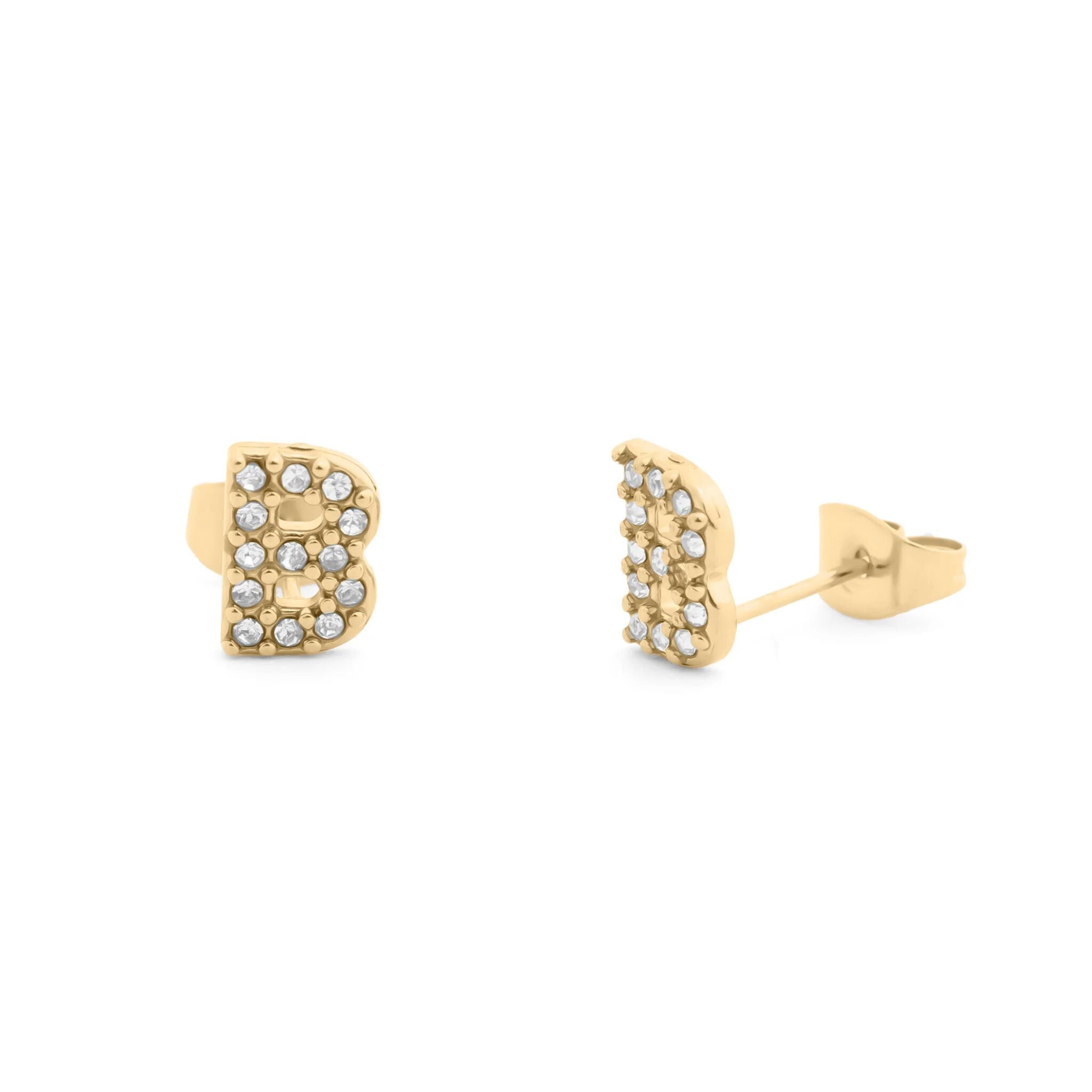 Initial Letter Stud Earrings-Gold CZ Pavé
