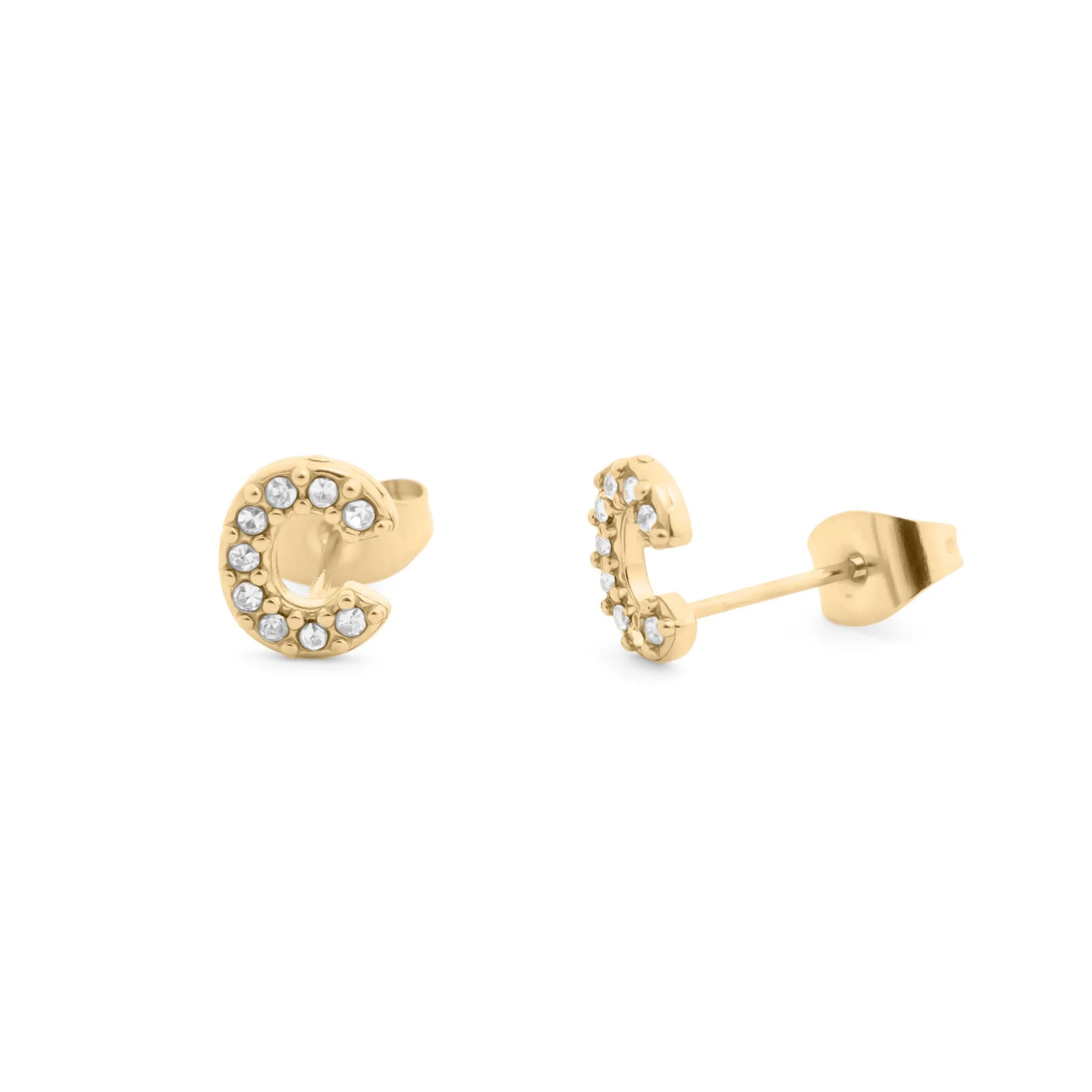Initial Letter Stud Earrings-Gold CZ Pavé