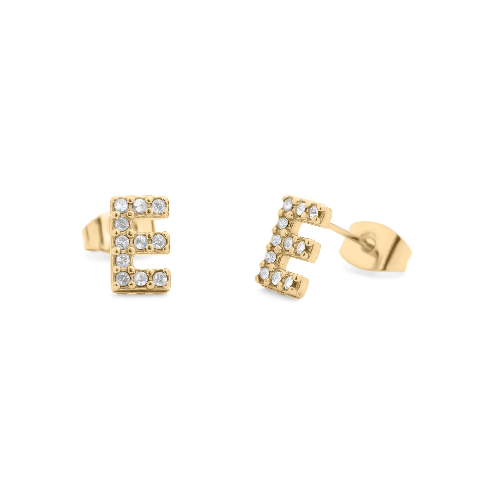 Initial Letter Stud Earrings-Gold CZ Pavé
