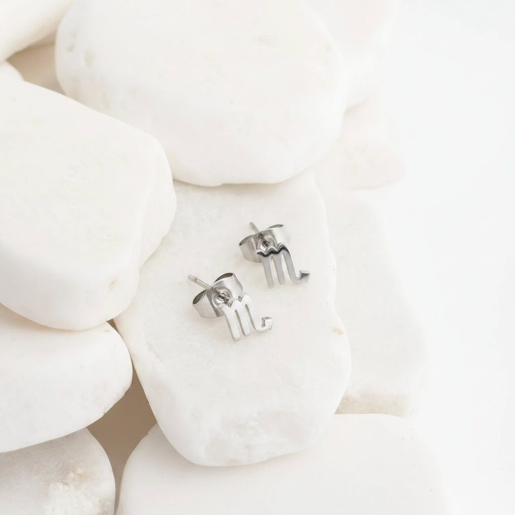 Celestial Zodiac Stud Silver Earrings